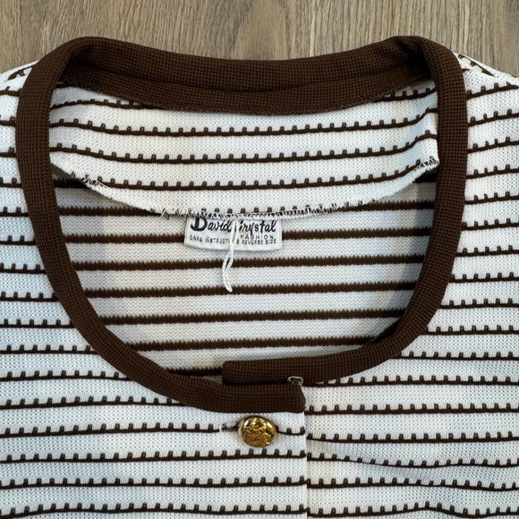 Vintage David Crystal Knit Dress‎ Gold Button Striped Short Sleeve Size Small? - Picture 8 of 9